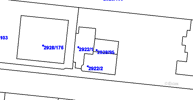 Parcela st. 2928/95 v KÚ Lovosice, Katastrální mapa