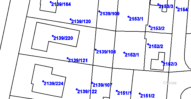 Parcela st. 2139/108 v KÚ Lovosice, Katastrální mapa