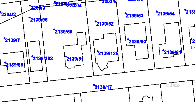 Parcela st. 2139/125 v KÚ Lovosice, Katastrální mapa