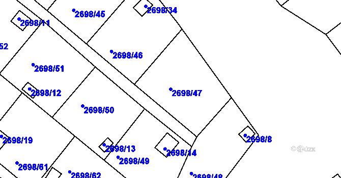 Parcela st. 2698/47 v KÚ Lovosice, Katastrální mapa