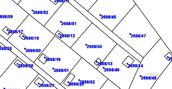Parcela st. 2698/50 v KÚ Lovosice, Katastrální mapa