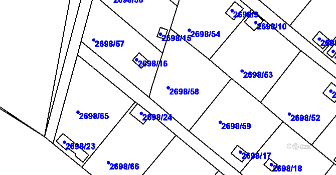 Parcela st. 2698/58 v KÚ Lovosice, Katastrální mapa