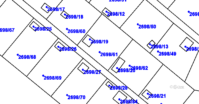 Parcela st. 2698/61 v KÚ Lovosice, Katastrální mapa