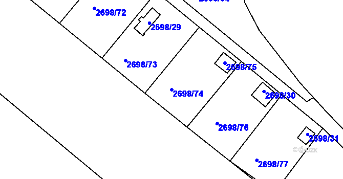 Parcela st. 2698/74 v KÚ Lovosice, Katastrální mapa