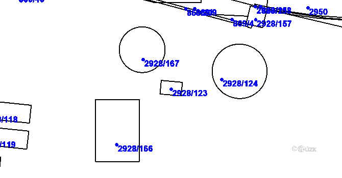 Parcela st. 2928/123 v KÚ Lovosice, Katastrální mapa
