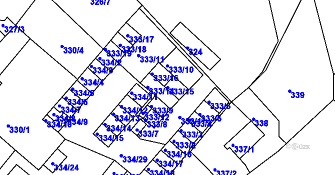 Parcela st. 333/15 v KÚ Lovosice, Katastrální mapa