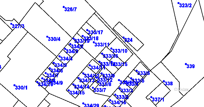 Parcela st. 333/16 v KÚ Lovosice, Katastrální mapa
