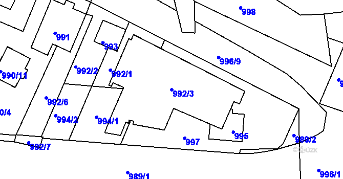 Parcela st. 992/3 v KÚ Lovosice, Katastrální mapa