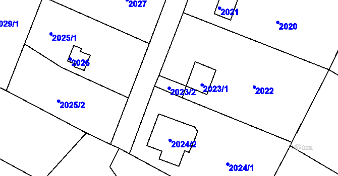 Parcela st. 2023/2 v KÚ Lovosice, Katastrální mapa