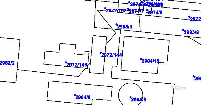 Parcela st. 2972/144 v KÚ Lovosice, Katastrální mapa