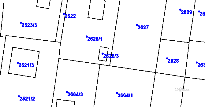 Parcela st. 2626/3 v KÚ Lovosice, Katastrální mapa