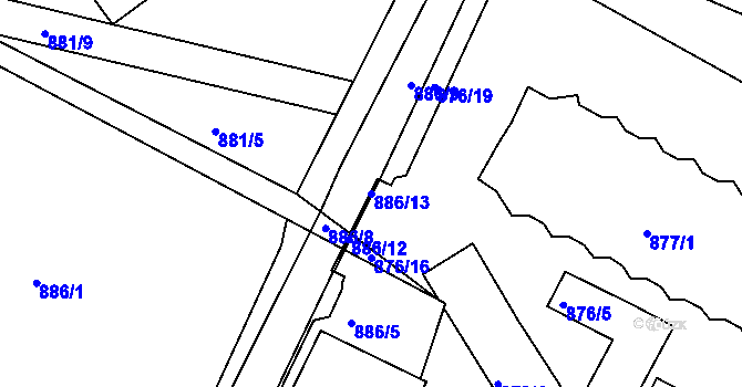 Parcela st. 886/13 v KÚ Lovosice, Katastrální mapa