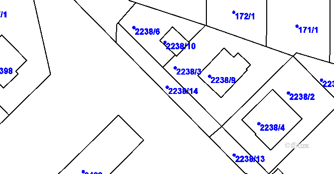 Parcela st. 2238/14 v KÚ Lovosice, Katastrální mapa