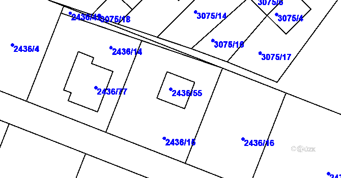 Parcela st. 2436/55 v KÚ Lovosice, Katastrální mapa