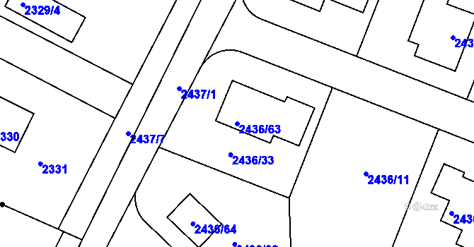 Parcela st. 2436/63 v KÚ Lovosice, Katastrální mapa