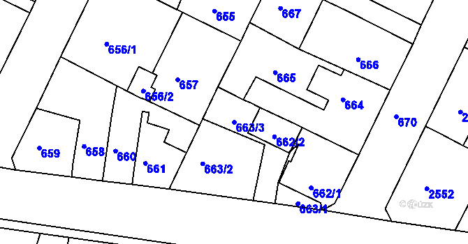 Parcela st. 663/3 v KÚ Lovosice, Katastrální mapa