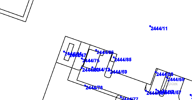 Parcela st. 2444/86 v KÚ Lovosice, Katastrální mapa
