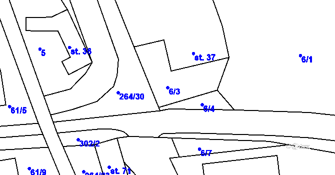 Parcela st. 6/3 v KÚ Lozice, Katastrální mapa