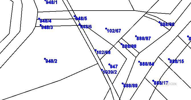 Parcela st. 102/68 v KÚ Lozice, Katastrální mapa