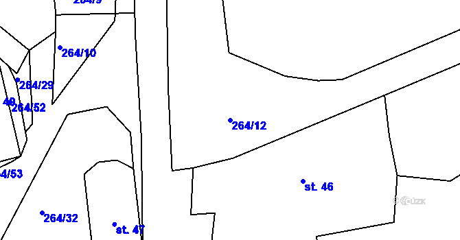 Parcela st. 264/12 v KÚ Lozice, Katastrální mapa