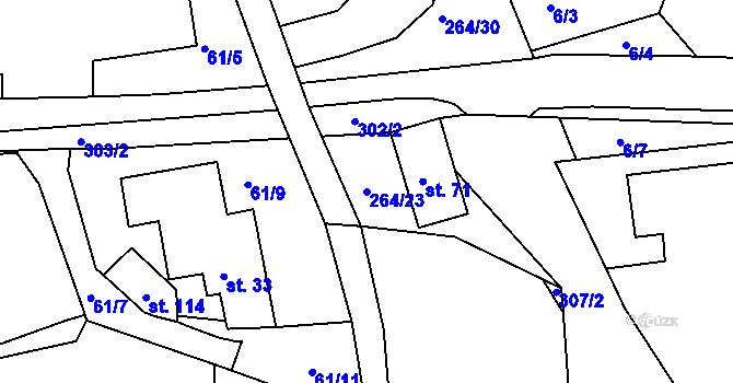 Parcela st. 264/23 v KÚ Lozice, Katastrální mapa