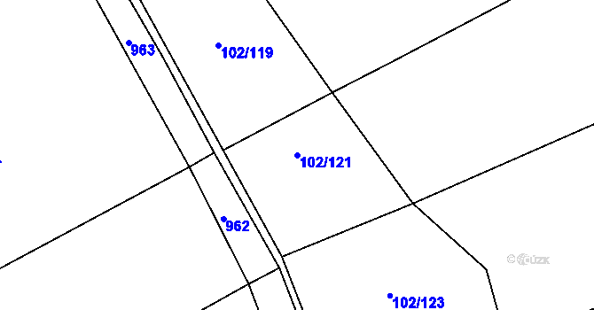 Parcela st. 102/121 v KÚ Lozice, Katastrální mapa
