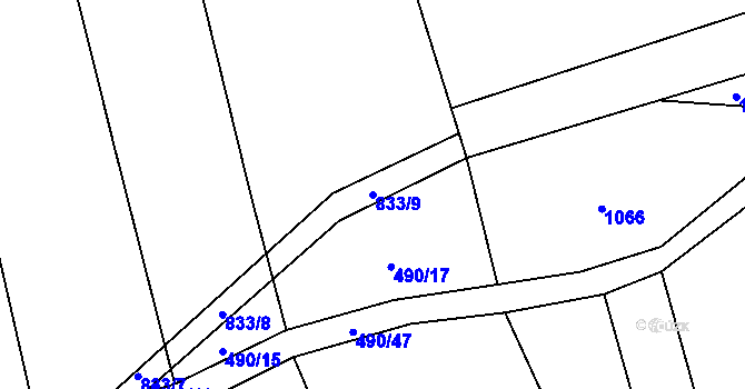 Parcela st. 833/9 v KÚ Lštění nad Zubřinou, Katastrální mapa
