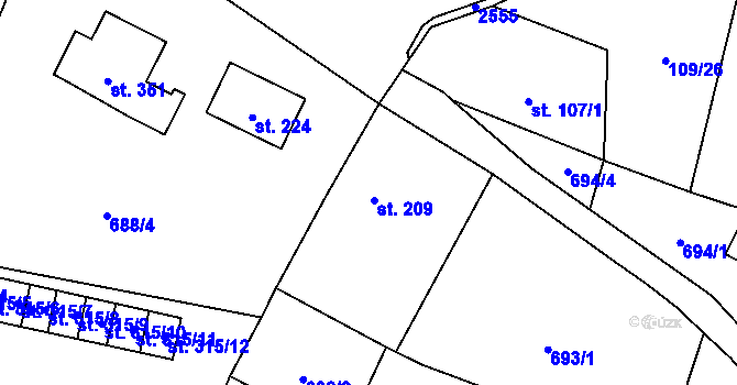 Parcela st. 209 v KÚ Lubenec, Katastrální mapa