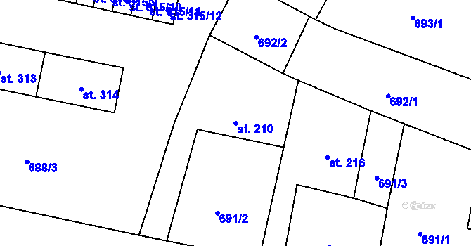Parcela st. 210 v KÚ Lubenec, Katastrální mapa