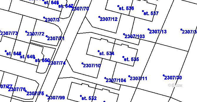 Parcela st. 534 v KÚ Lubenec, Katastrální mapa