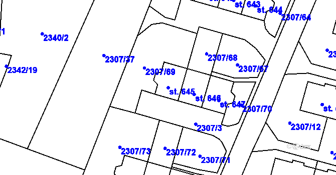 Parcela st. 645 v KÚ Lubenec, Katastrální mapa