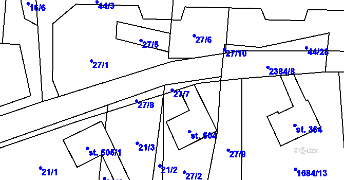 Parcela st. 27/7 v KÚ Lubenec, Katastrální mapa