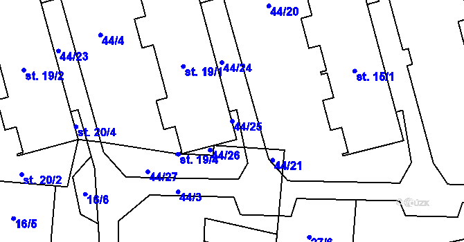 Parcela st. 44/25 v KÚ Lubenec, Katastrální mapa