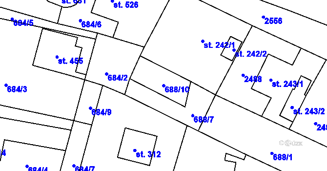 Parcela st. 688/10 v KÚ Lubenec, Katastrální mapa