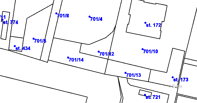 Parcela st. 701/12 v KÚ Lubenec, Katastrální mapa