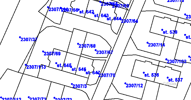 Parcela st. 2307/67 v KÚ Lubenec, Katastrální mapa