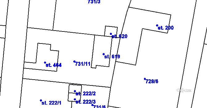 Parcela st. 619 v KÚ Lubenec, Katastrální mapa