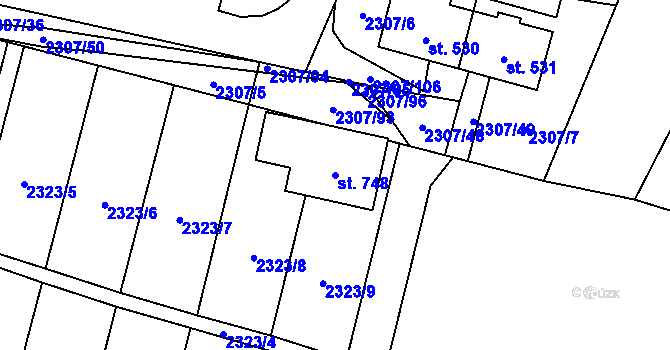 Parcela st. 748 v KÚ Lubenec, Katastrální mapa