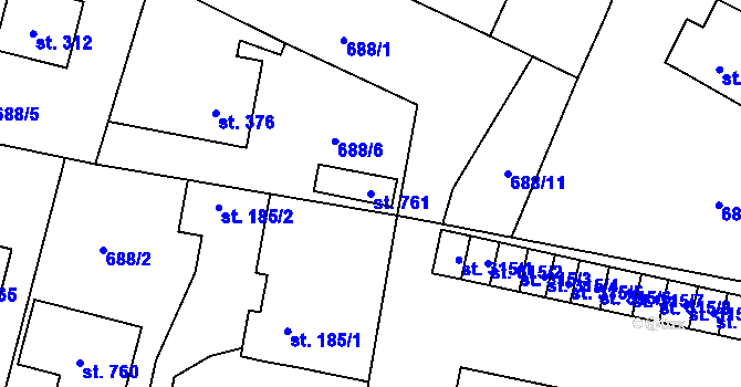 Parcela st. 761 v KÚ Lubenec, Katastrální mapa