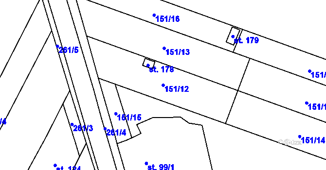 Parcela st. 151/12 v KÚ Luběnice, Katastrální mapa