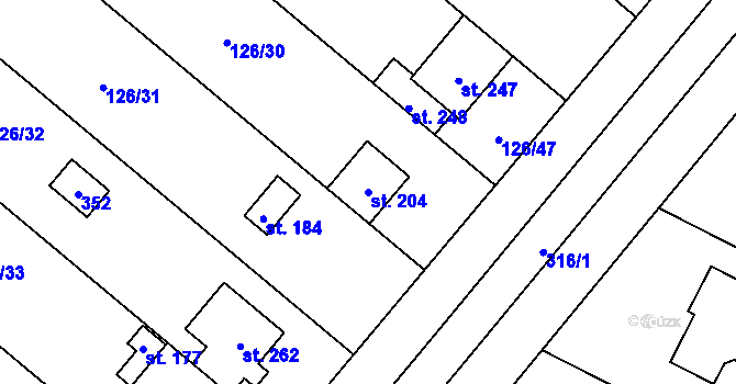 Parcela st. 204 v KÚ Luběnice, Katastrální mapa