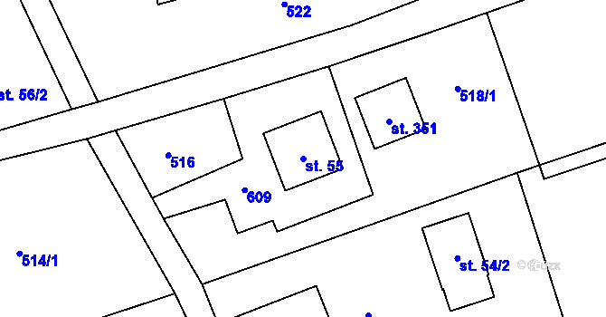 Parcela st. 55 v KÚ Drnholec nad Lubinou, Katastrální mapa