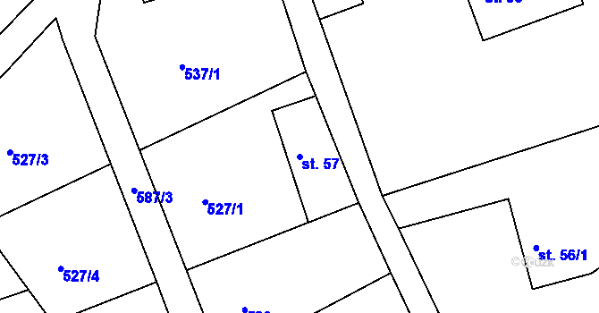 Parcela st. 57 v KÚ Drnholec nad Lubinou, Katastrální mapa
