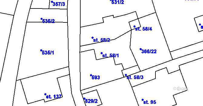 Parcela st. 58/1 v KÚ Drnholec nad Lubinou, Katastrální mapa