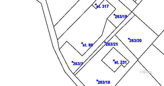 Parcela st. 86 v KÚ Drnholec nad Lubinou, Katastrální mapa