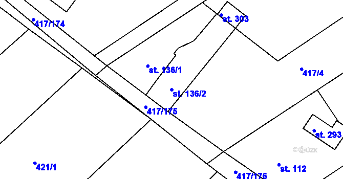 Parcela st. 136/2 v KÚ Drnholec nad Lubinou, Katastrální mapa