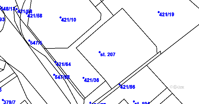 Parcela st. 207 v KÚ Drnholec nad Lubinou, Katastrální mapa