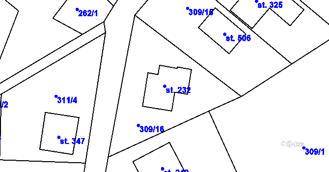 Parcela st. 232 v KÚ Drnholec nad Lubinou, Katastrální mapa