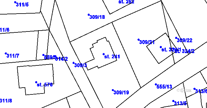 Parcela st. 241 v KÚ Drnholec nad Lubinou, Katastrální mapa