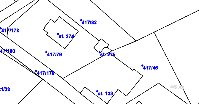 Parcela st. 275 v KÚ Drnholec nad Lubinou, Katastrální mapa
